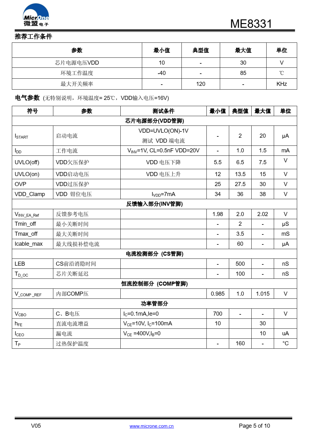 ME8331 是一款满足六级能效标准原边反馈准谐振 模式的小功率 AC/DC 电源控制芯片