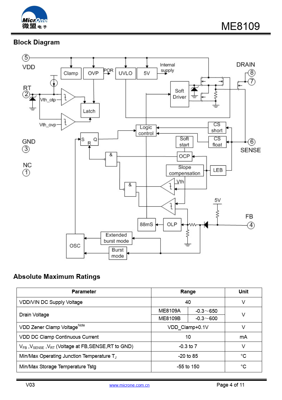 ME8109集成了PWM控制器和高性能  600V或650V电压功率MOSFET