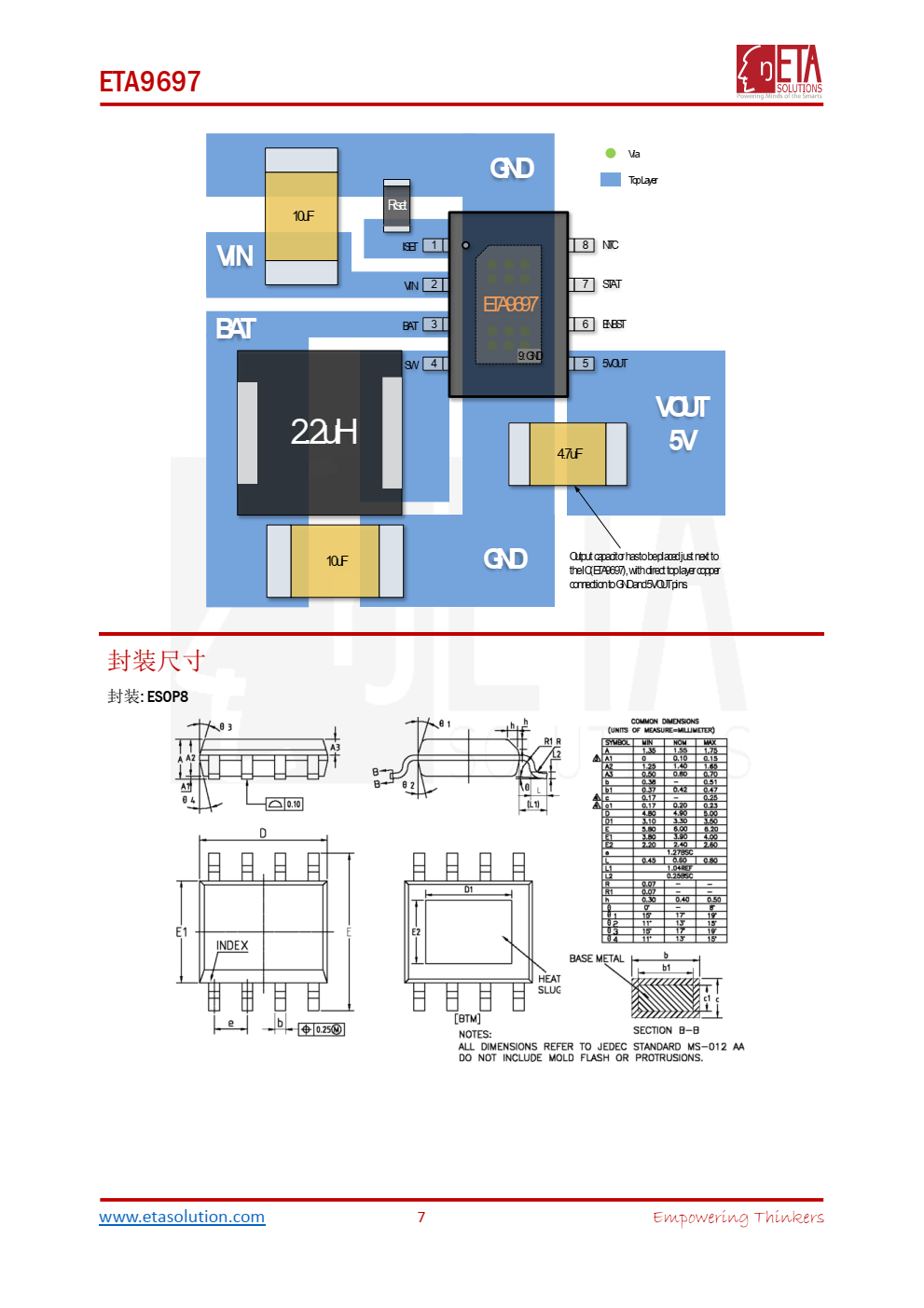 ETA9697 是一个超低功耗的双通道 PMU：集成了独立的 16V 耐压的线性充电器和 5V 同步升压变换器