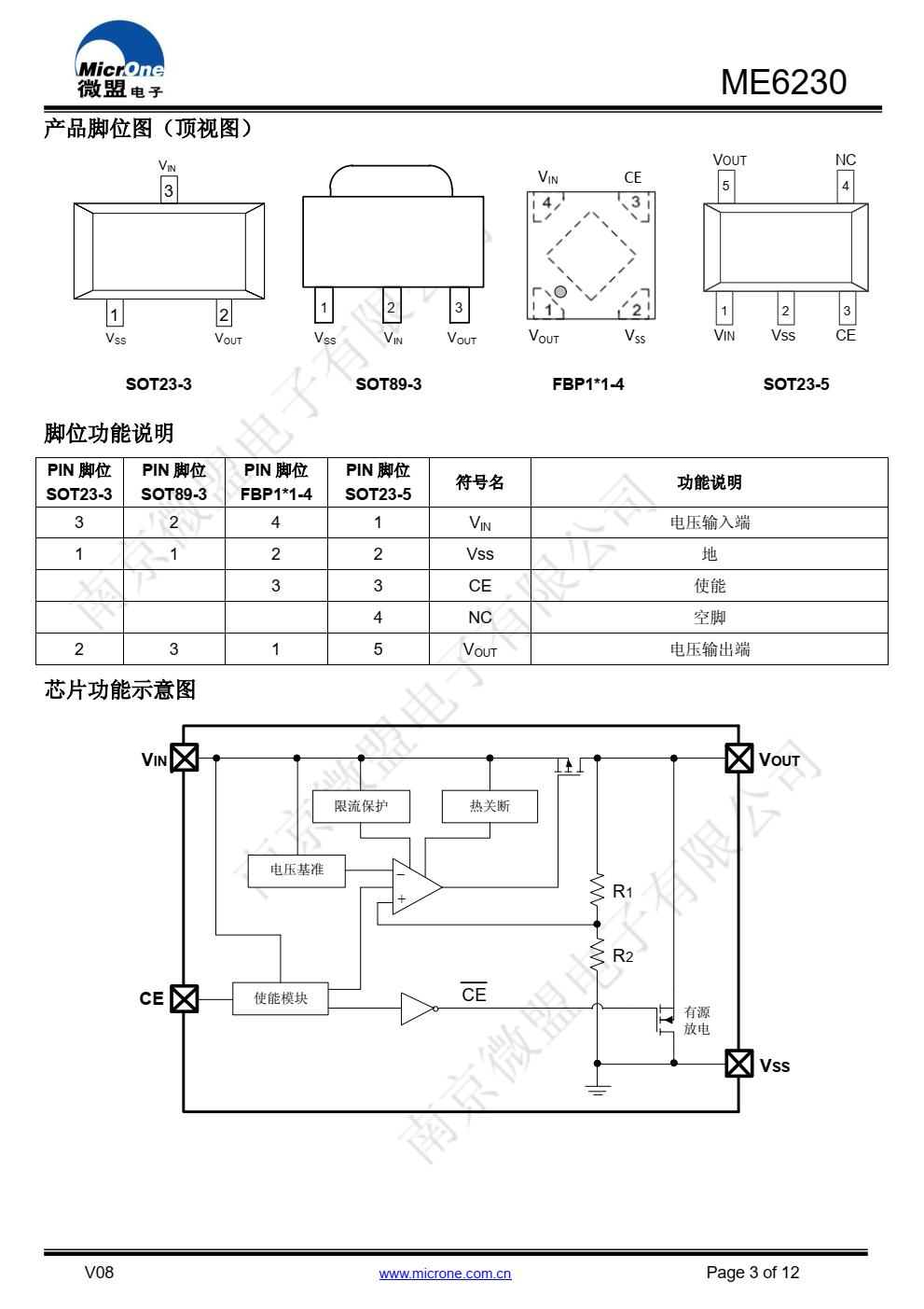 ME6230 系列是以 CMOS 工艺制造的低功耗、 高 PSRR，高精度低压差线性稳压器