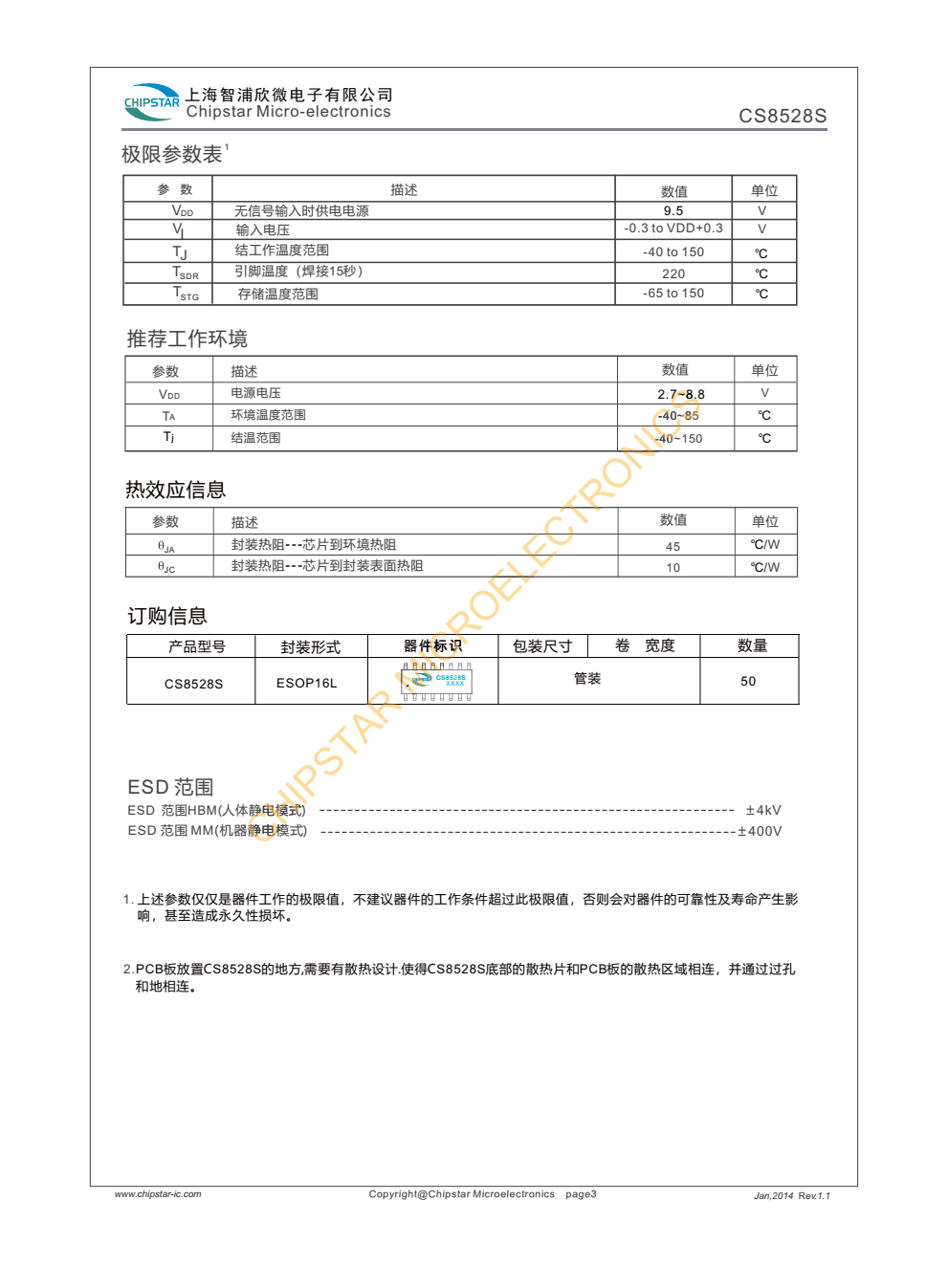 CS8528S是一款全桥音频功率放大器芯片,采用8.4V电源供电