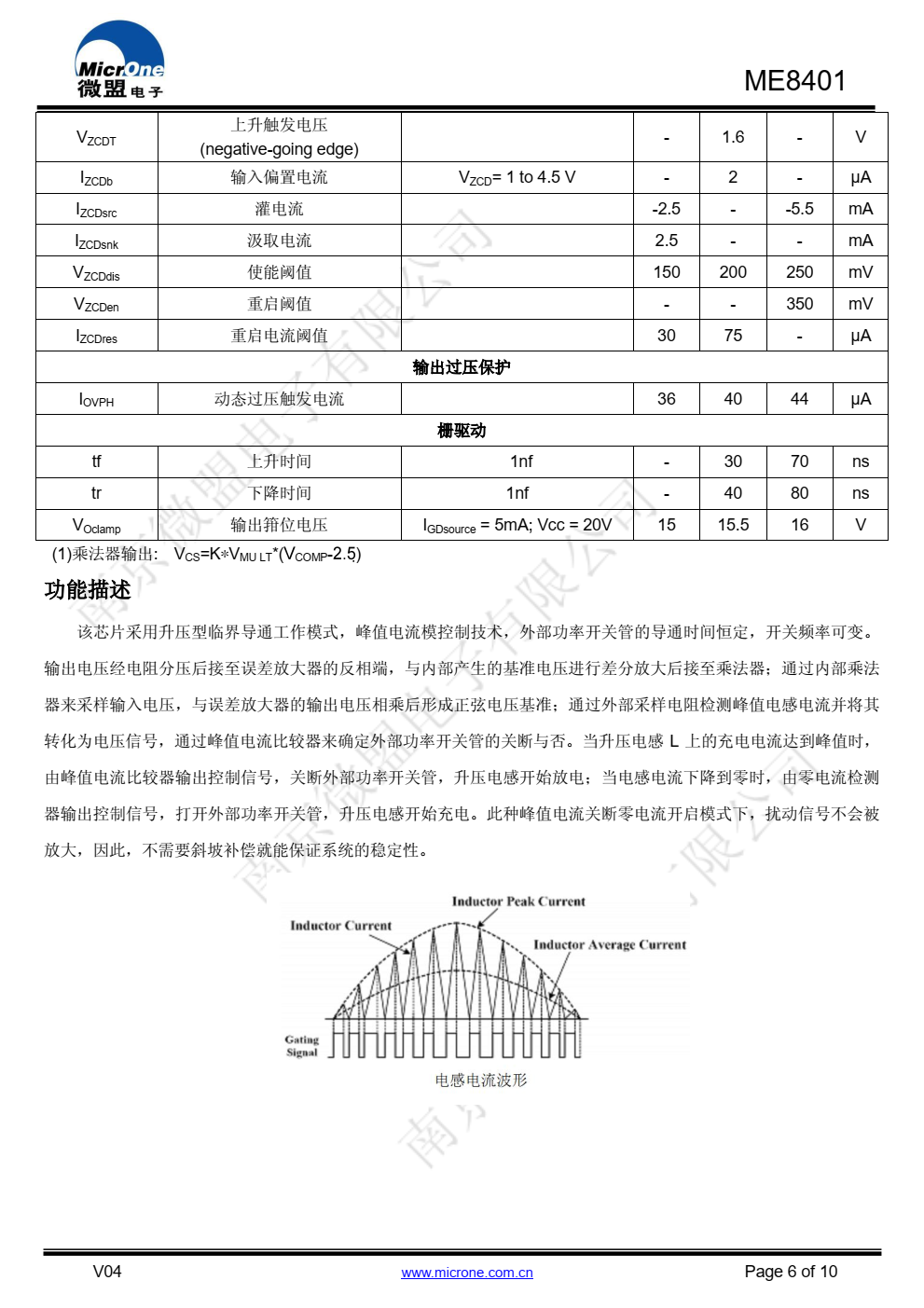 ME8401 是一款基于临界导通模式（CRM）的有源 功率因数校正控制器（ PFC），主要应用于中小功率的 AC/DC 开关电源中
