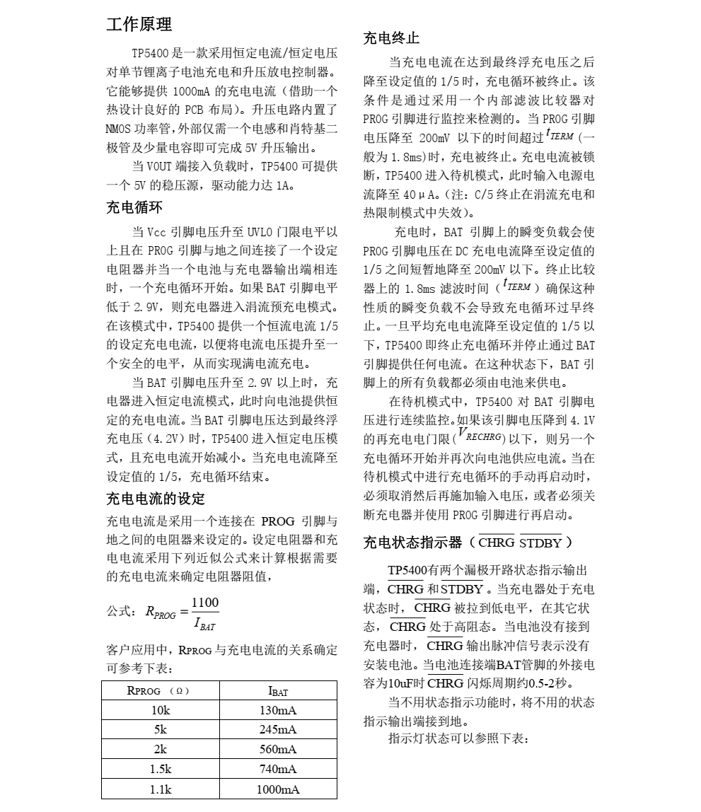 TP5400 为一款移动电源专用的单节锂离子电池充电器和恒定 5V 升压控制器