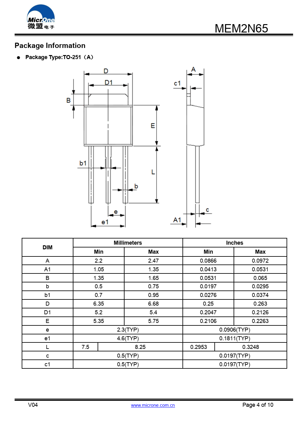 MEM2N65 N沟道功率MOSFET
