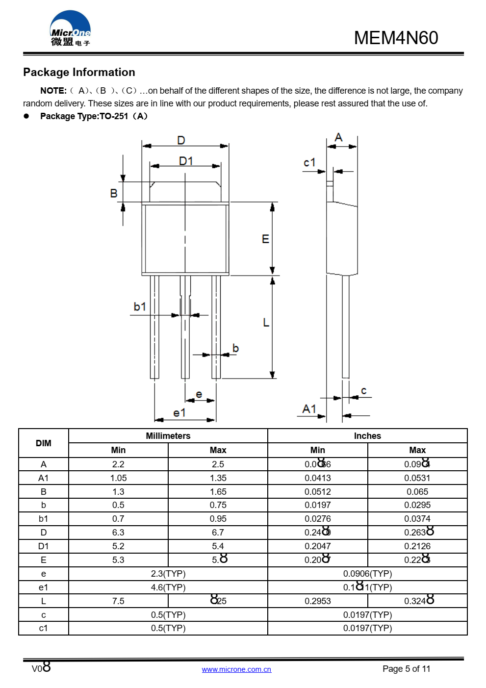 MEM4N60 N沟道功率MOSFET