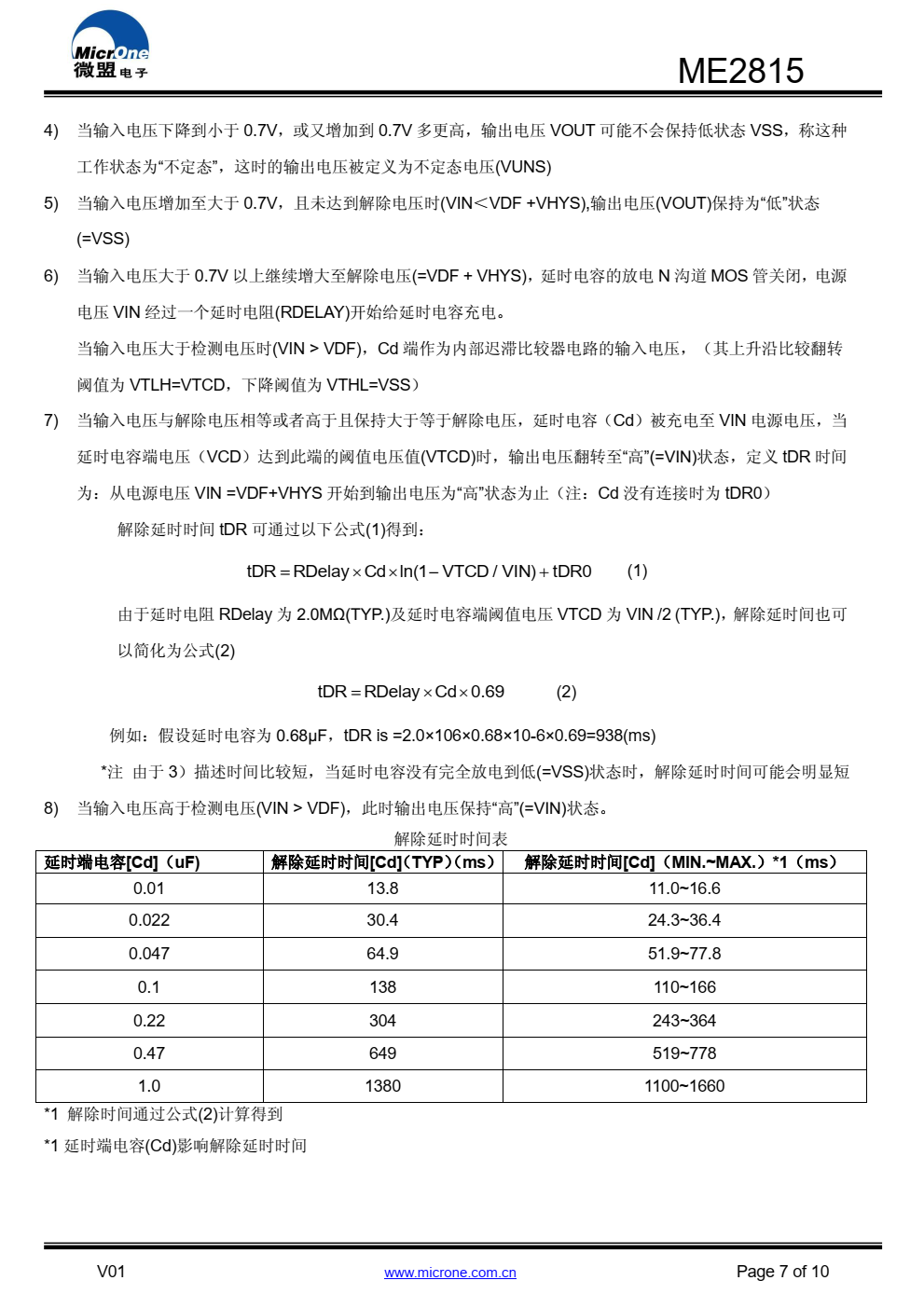 ME2815 是一系列高精度、低消耗电流电压检测器， 内置延时电路，可通过 Cd 端连接电容获得任意解除电压 延时时间。 ME2815 采用 CMOS 开漏输出