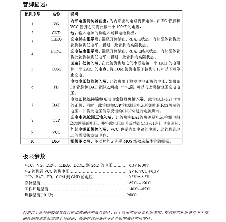 锂电池充电芯片CN3761