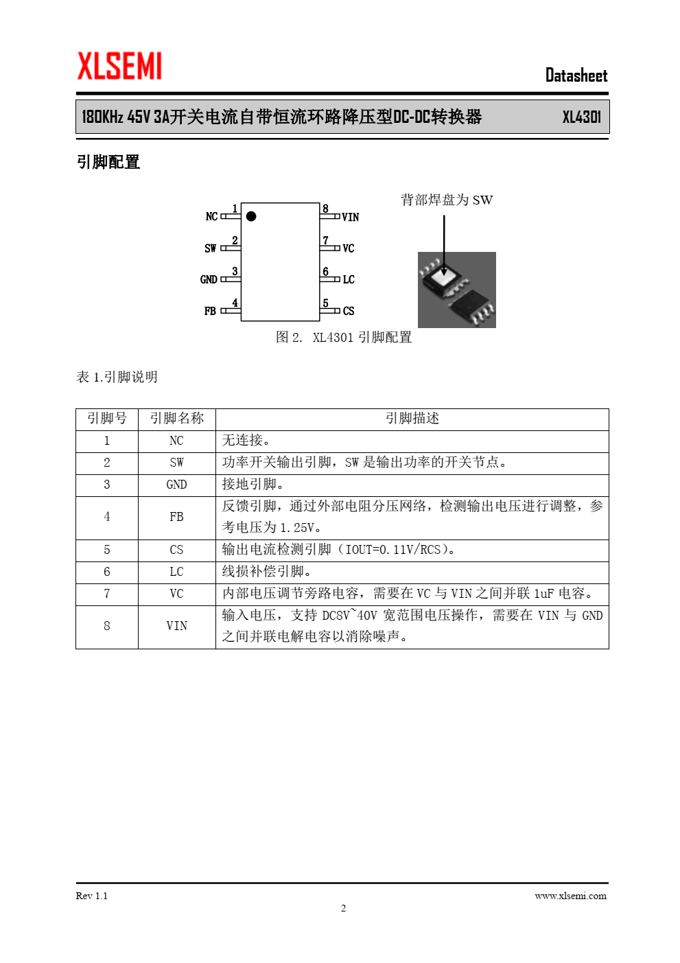 XL4301是一款高效降压型DC-DC转换 器，可工作在DC8V至40V输入电压范围， 低纹波， 内置功率MOSFET