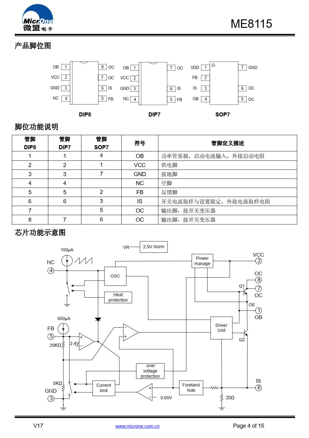 ME8115高性能电流模式PWM控制器， 专为高性价比AC/DC 转换器设计