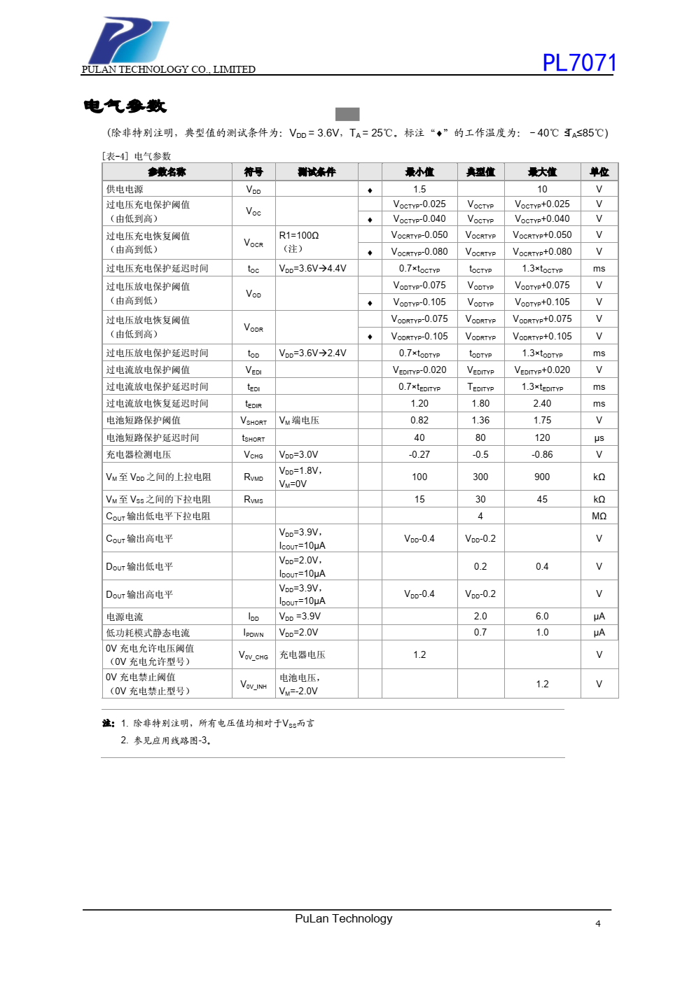 PL7071 系列电路是一款高精度的单节可充电锂电 池的过充电和过放电保护电路，它集高精度过电压充电 保护、 过电压放电保护、 过电流放电保护等性能于一身