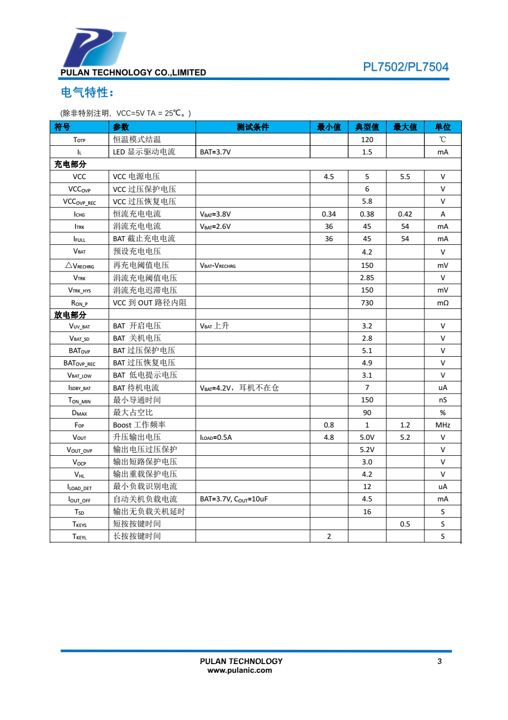 PL7502/PL7504 是一款集成锂电池充电管理、同步升压转换器、电池电量管理和保护功能的 指示灯蓝牙充电座 SOC