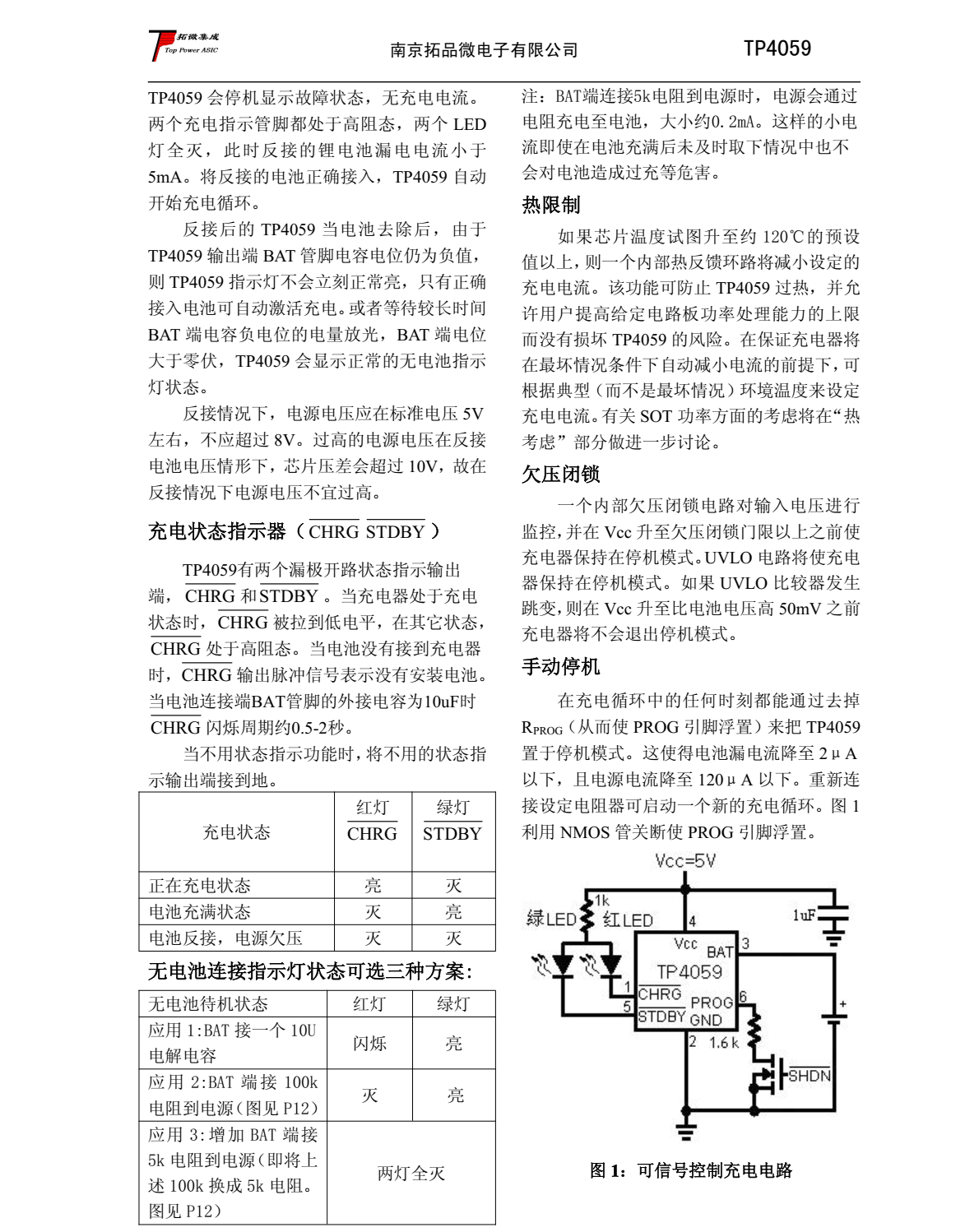 TP4059 是一款完整的单节锂离子电池充电器