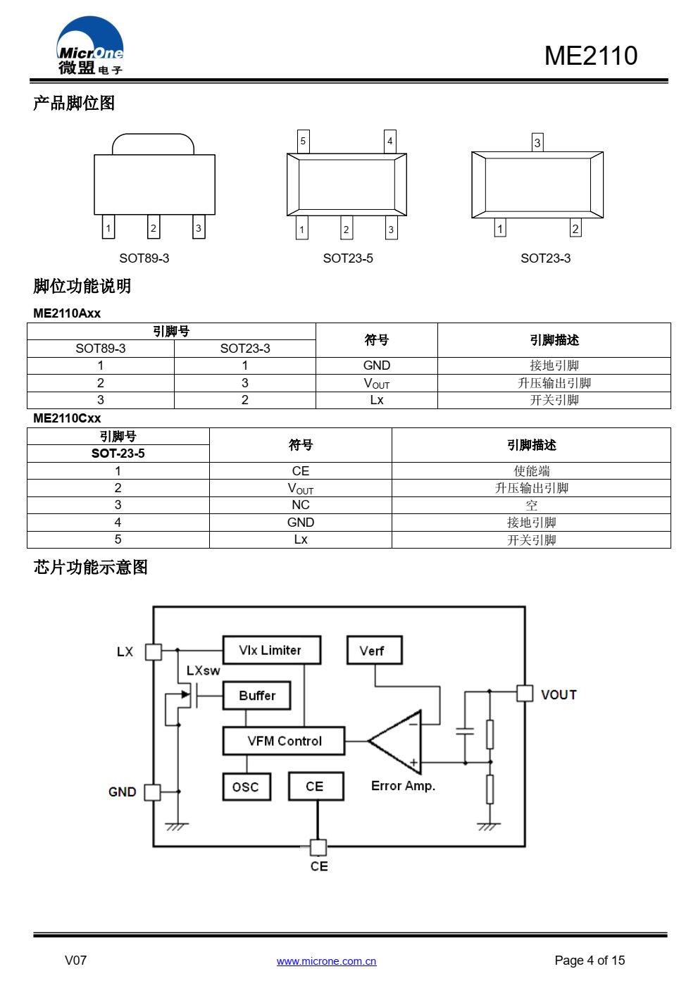 ME2110 系列 DC/DC 芯片是采用 CMOS 工艺制造 的低静态电流的 PFM 开关型 DC/DC 升压转换器