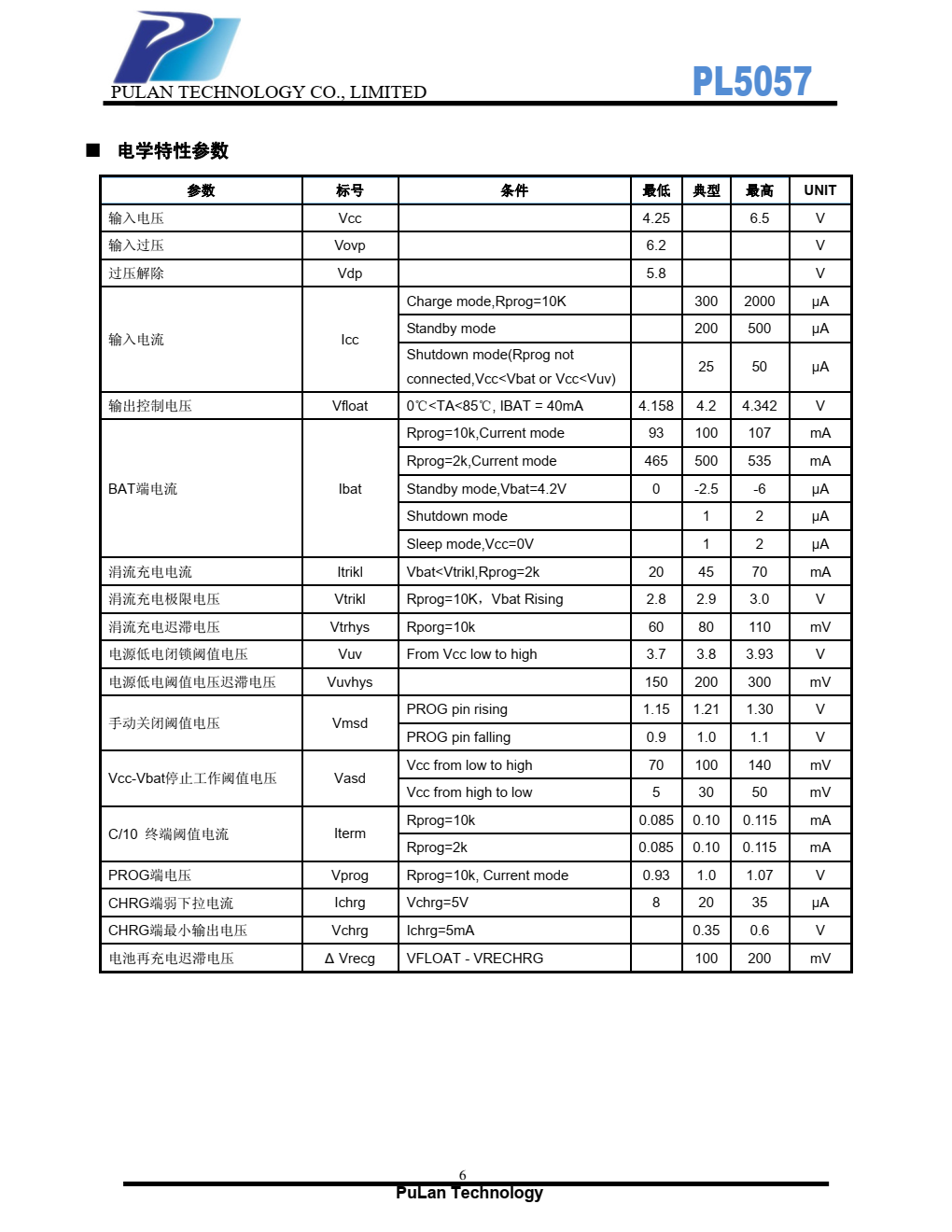 PL5057是一款完善的单节锂电池恒流/恒压线性充电管 理芯片
