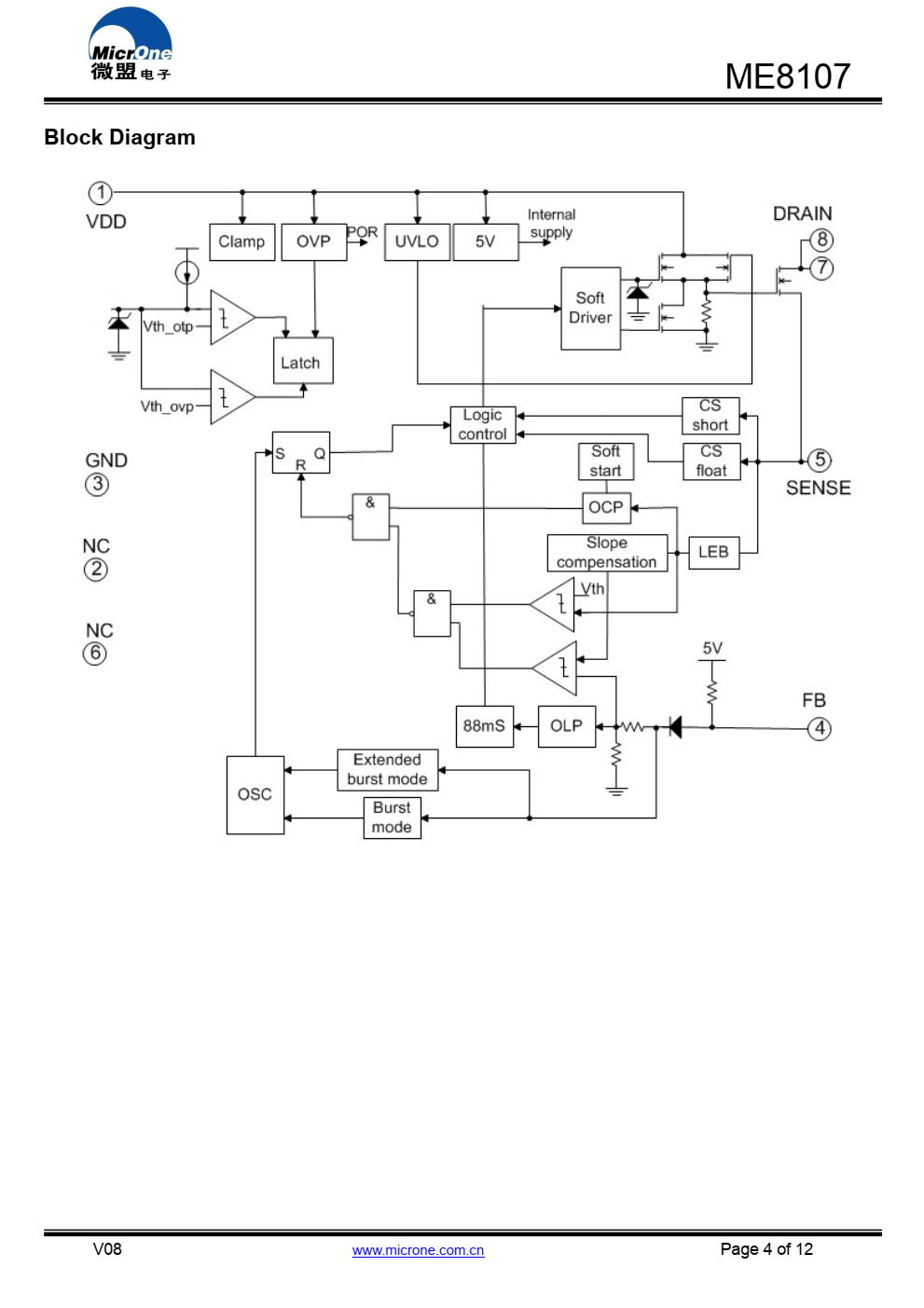 ME8107集成了PWM控制器和高性能  650V/2A或700V/2A的电压功率MOSFET。