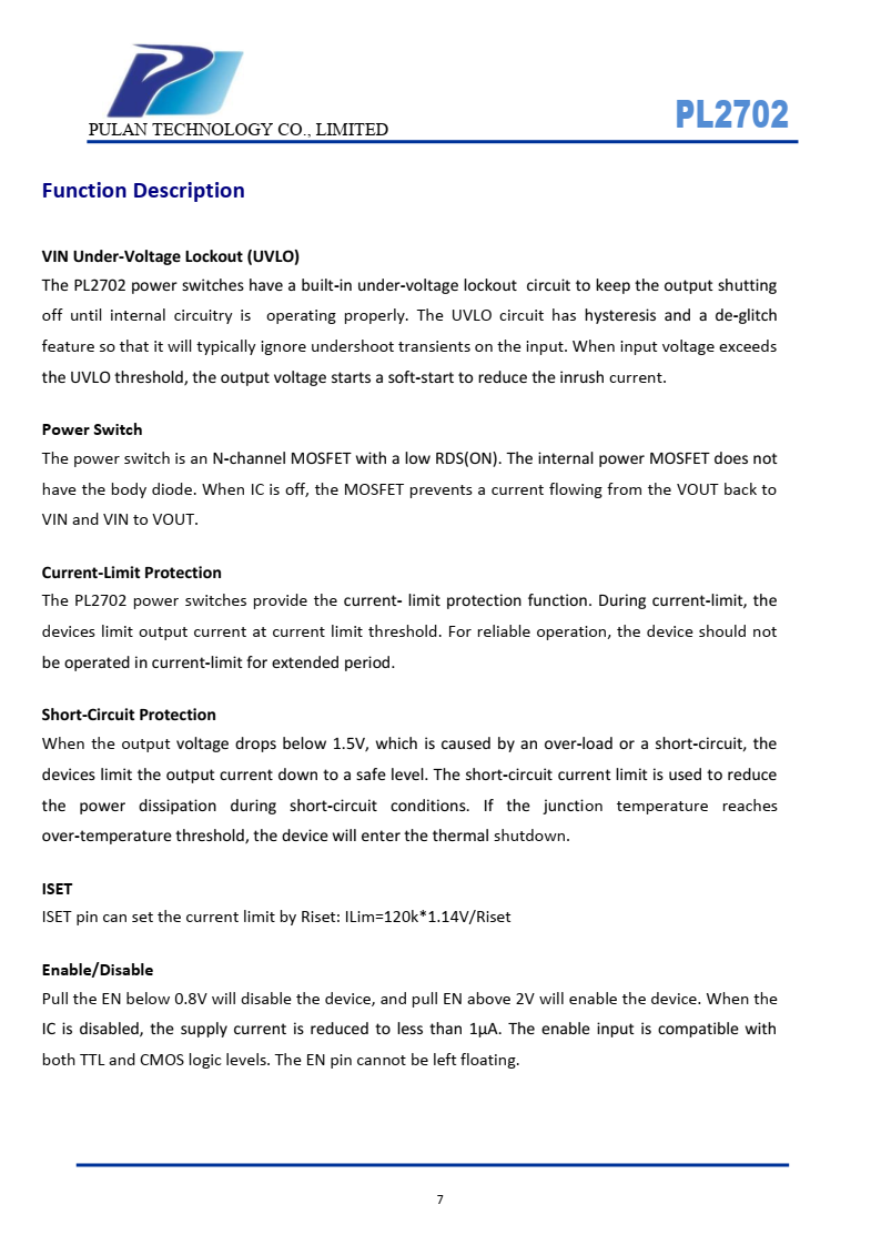 PL2702电源开关专为USB应用而设计。32米Ω  N沟道MOSFET电源开关满足USB的压降要求  规格