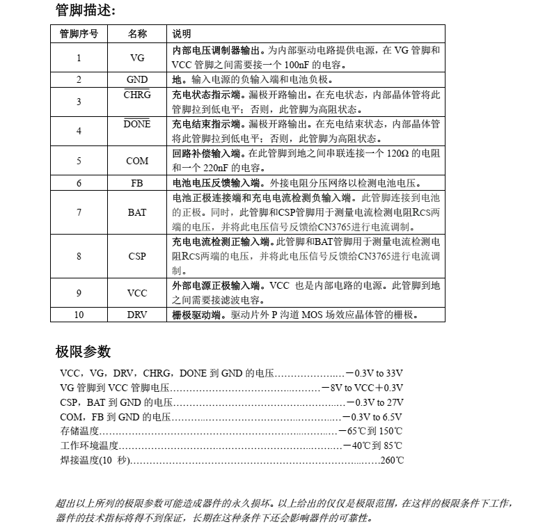 锂电池充电芯片CN3765
