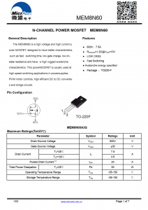MEM8N60是一种高压大电流p  功率MOSFET，设计为具有更好的特性