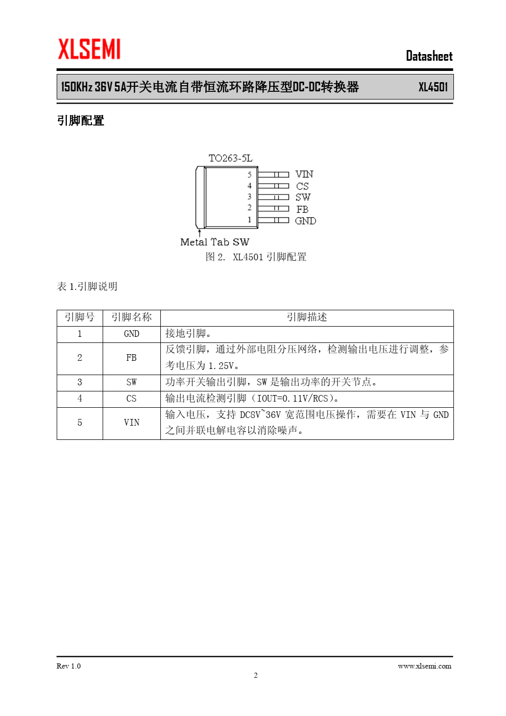XL4501是一款高效降压型DC-DC转换 器，可工作在DC8V到36V输入电压范围， 低纹波，内置功率MOS
