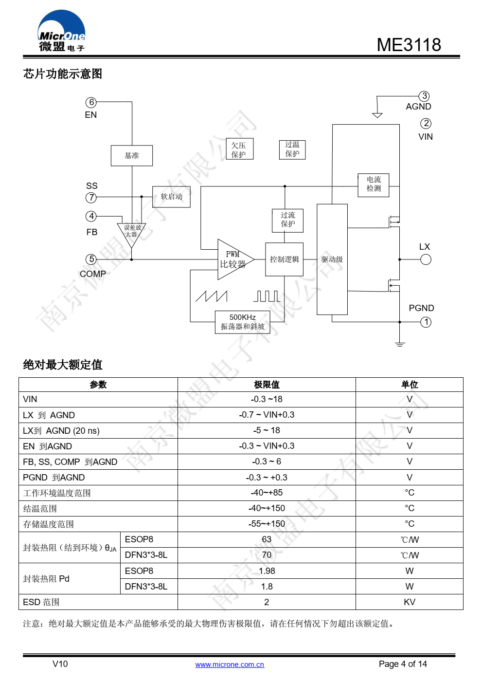 ME3118是一款简易高效，最大输出电流4A的同步整 流降压稳压器