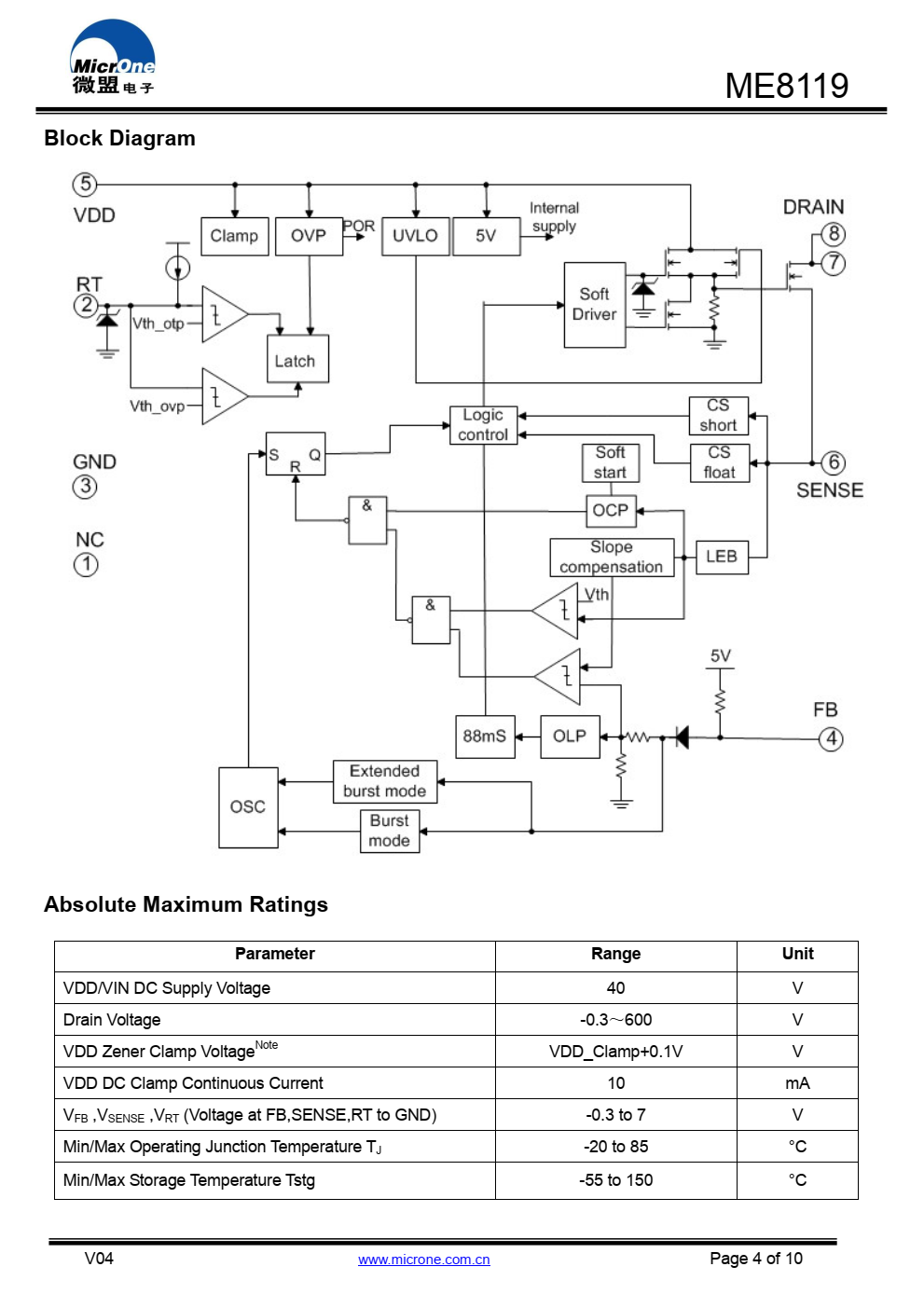 ME8119集成了PWM控制器和高性能  600V电压功率MOSFET