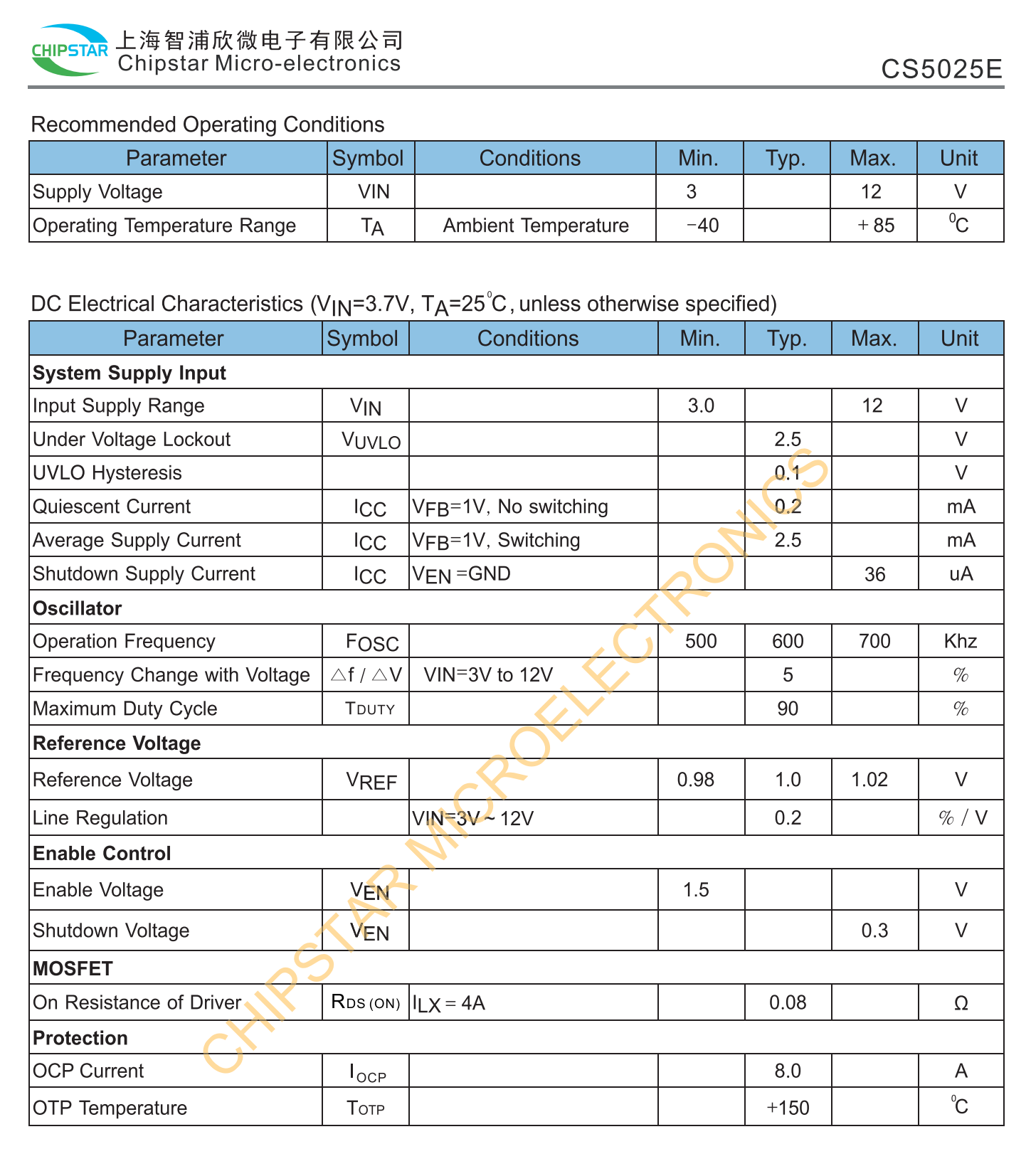 CS5025E是一款采用CMOS工艺升压型开关稳压器