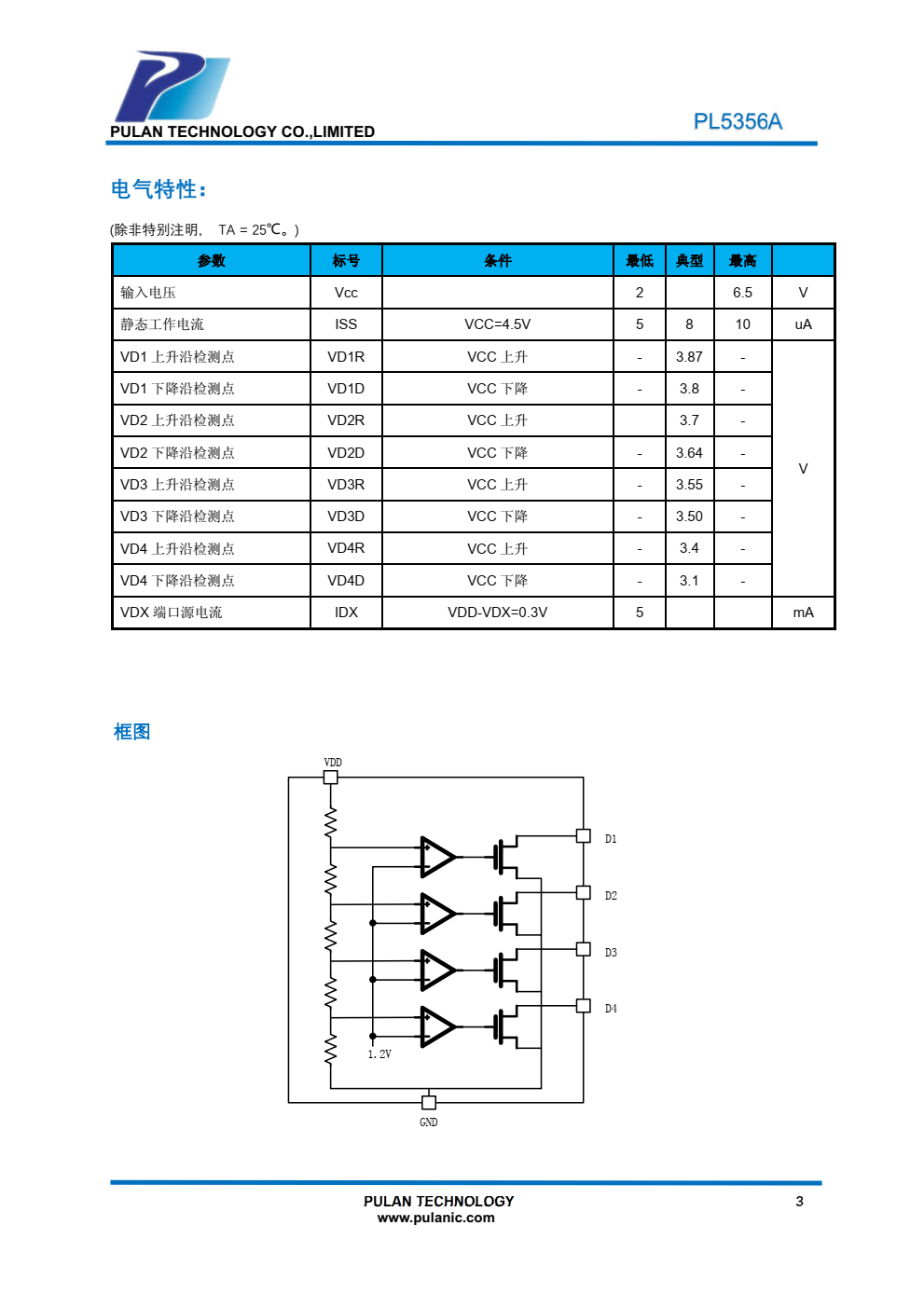 PL5356A 是一款单节锂电池电量指示芯片，该芯片采用 CMOS 工艺实现，体积小，便于便 携式产品安装