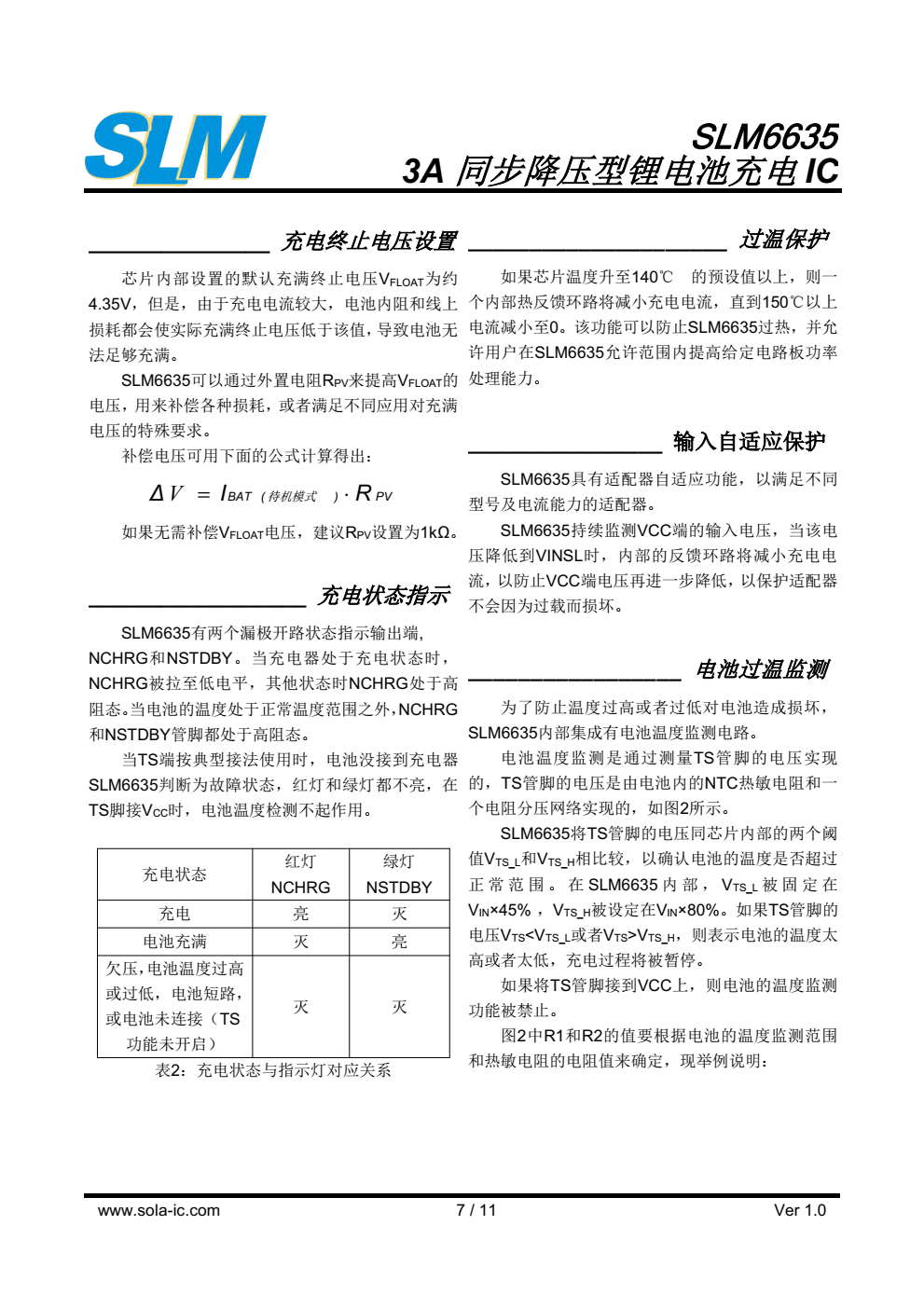 SLM6635 是一款面向5V交流适配器的3A锂离 子电池充电器