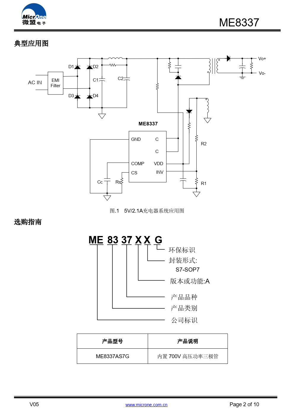 ME8337 是一款满足六级能效标准原边反馈准谐振 模式的小功率 AC/DC 电源控制芯片