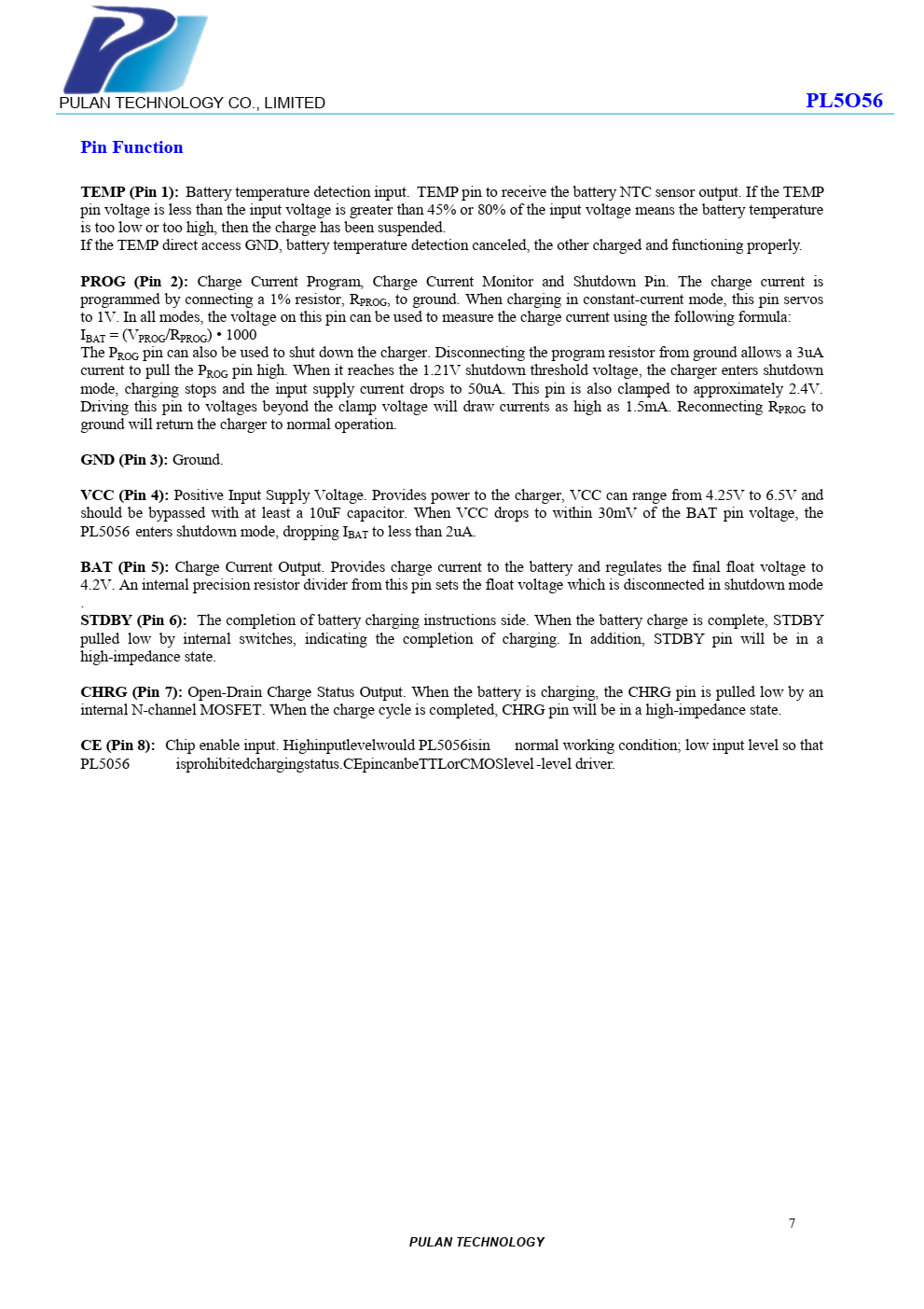 PL5056是一个完整的恒流和恒流传感器  单电池锂离子电池电压线性充电器