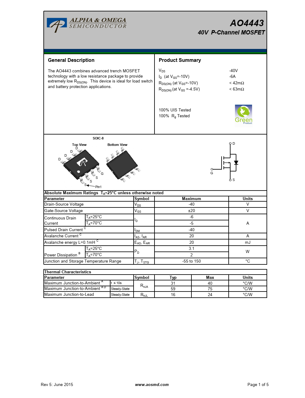 AO4443结合了先进的沟槽MOSFET采用低电阻封装技术