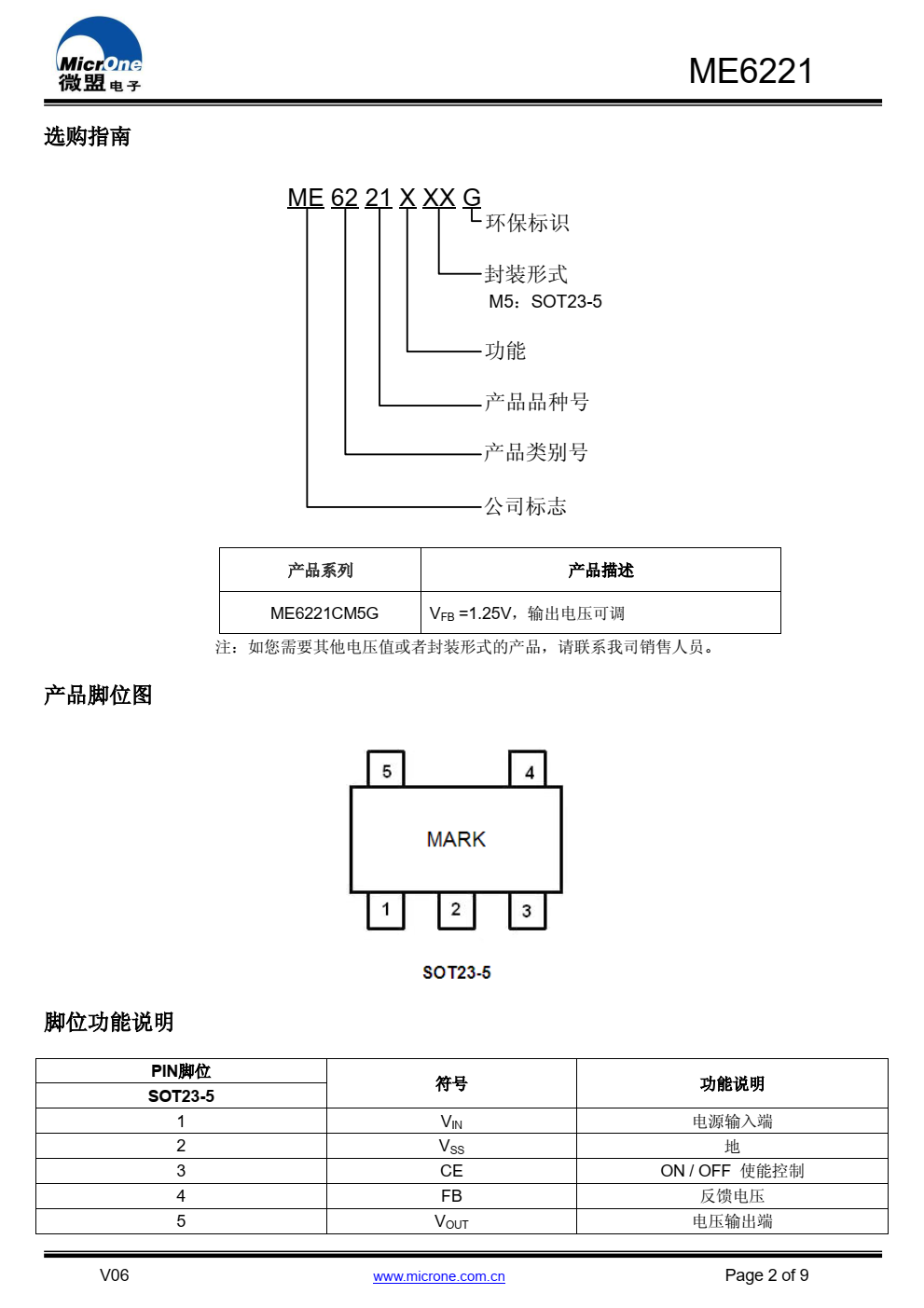 ME6221 是一款高精度、低噪声的线性稳压器。 ME6221 的输出电压可以通过外部电阻来设置