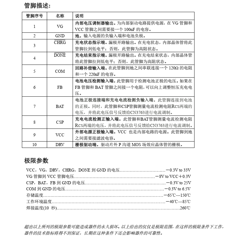 锂电池充电芯片CN3763