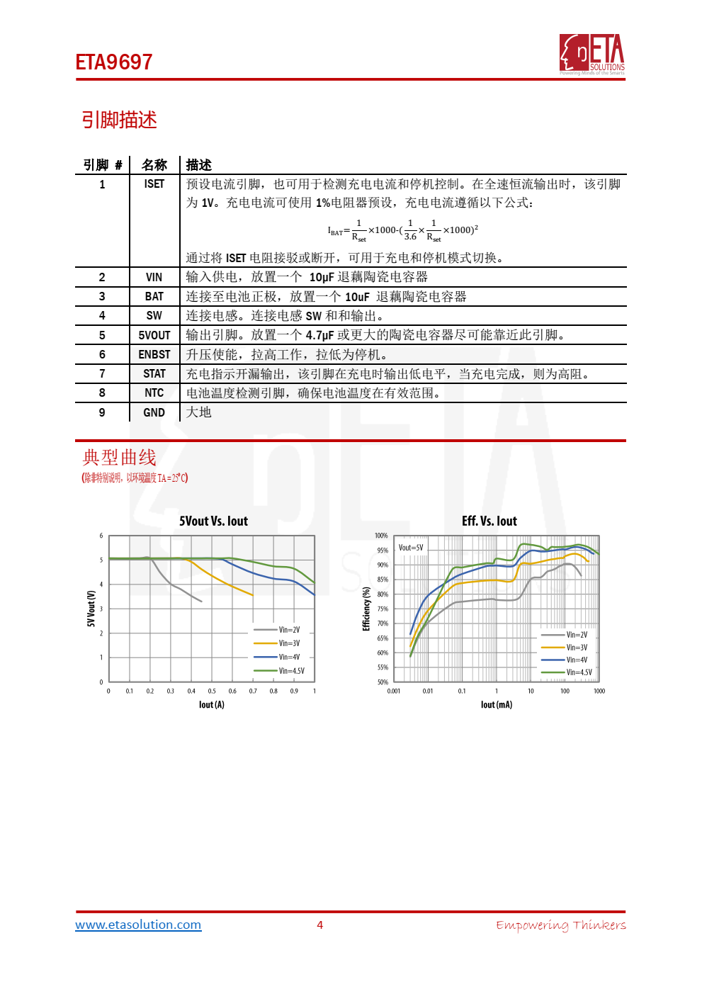 ETA9697 是一个超低功耗的双通道 PMU：集成了独立的 16V 耐压的线性充电器和 5V 同步升压变换器