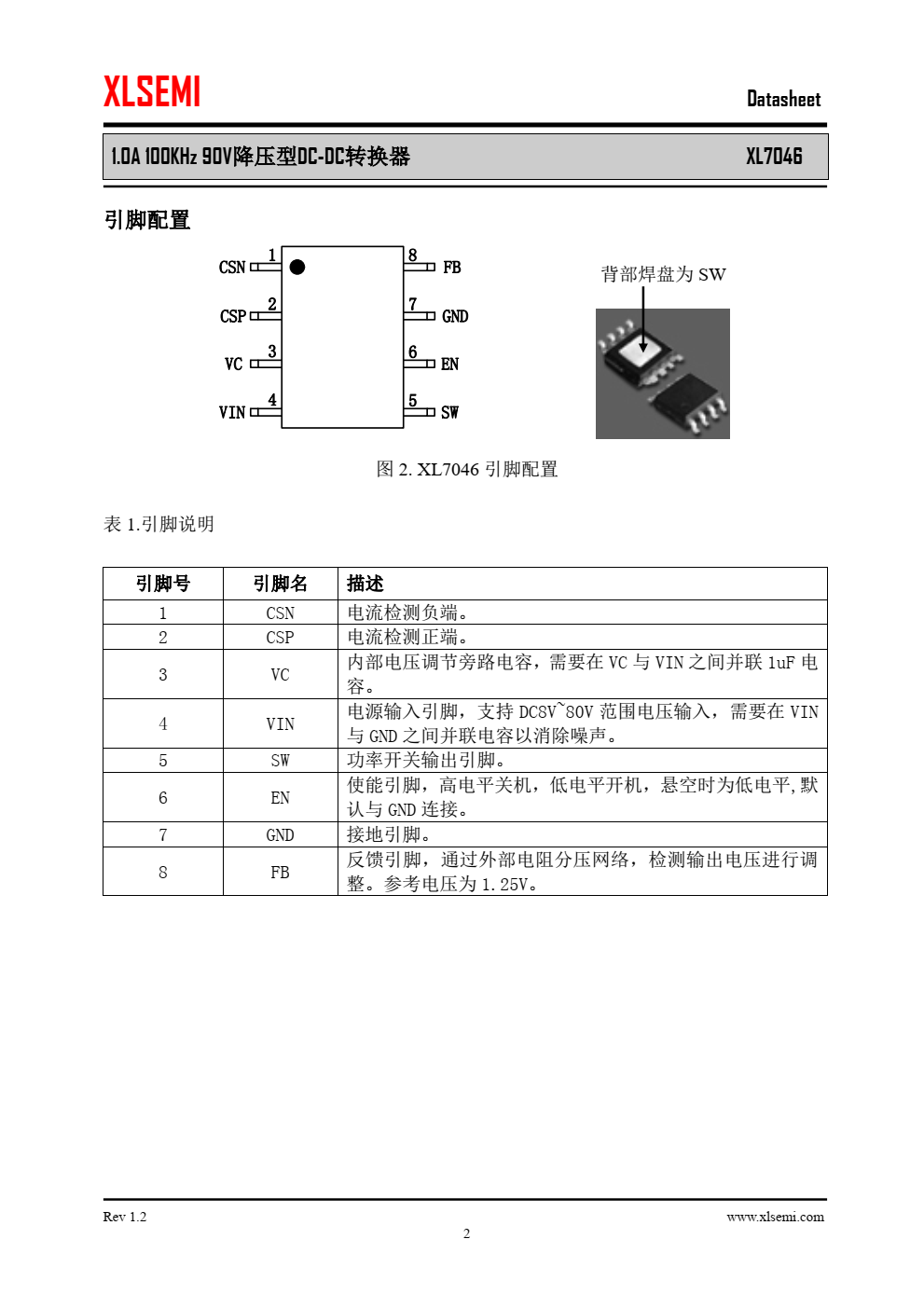 XL7046是 一款高效 、高压 降压型 DC-DC转换器，固定100KHz开关频率