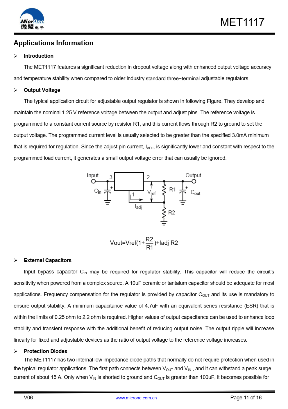 MET1117系列具有高精度、低噪音、LDO电压调节器，能够提供  输出电流超过700毫安，具有  700mA时的最大压降为1.5V