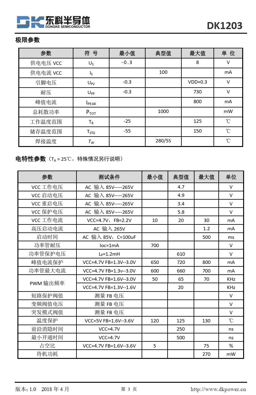 DK1203 是次级反馈反激式 AC-DC 离线式开关电源控制芯片