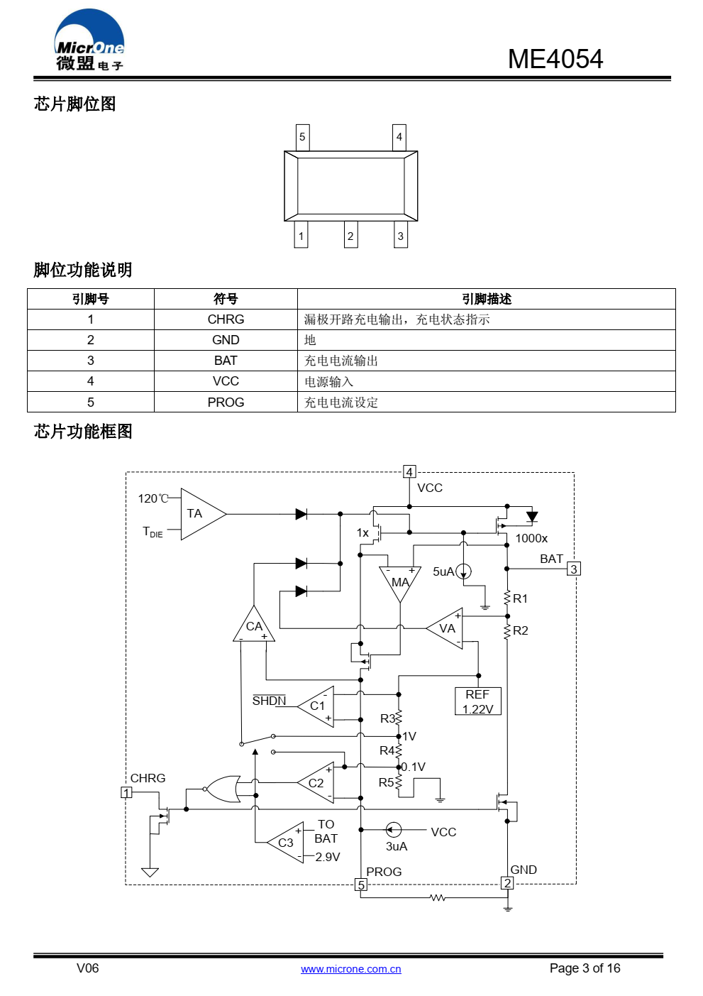ME4054 是一款完整的单节锂离子电池用恒定电流/ 恒定电压线性充电器
