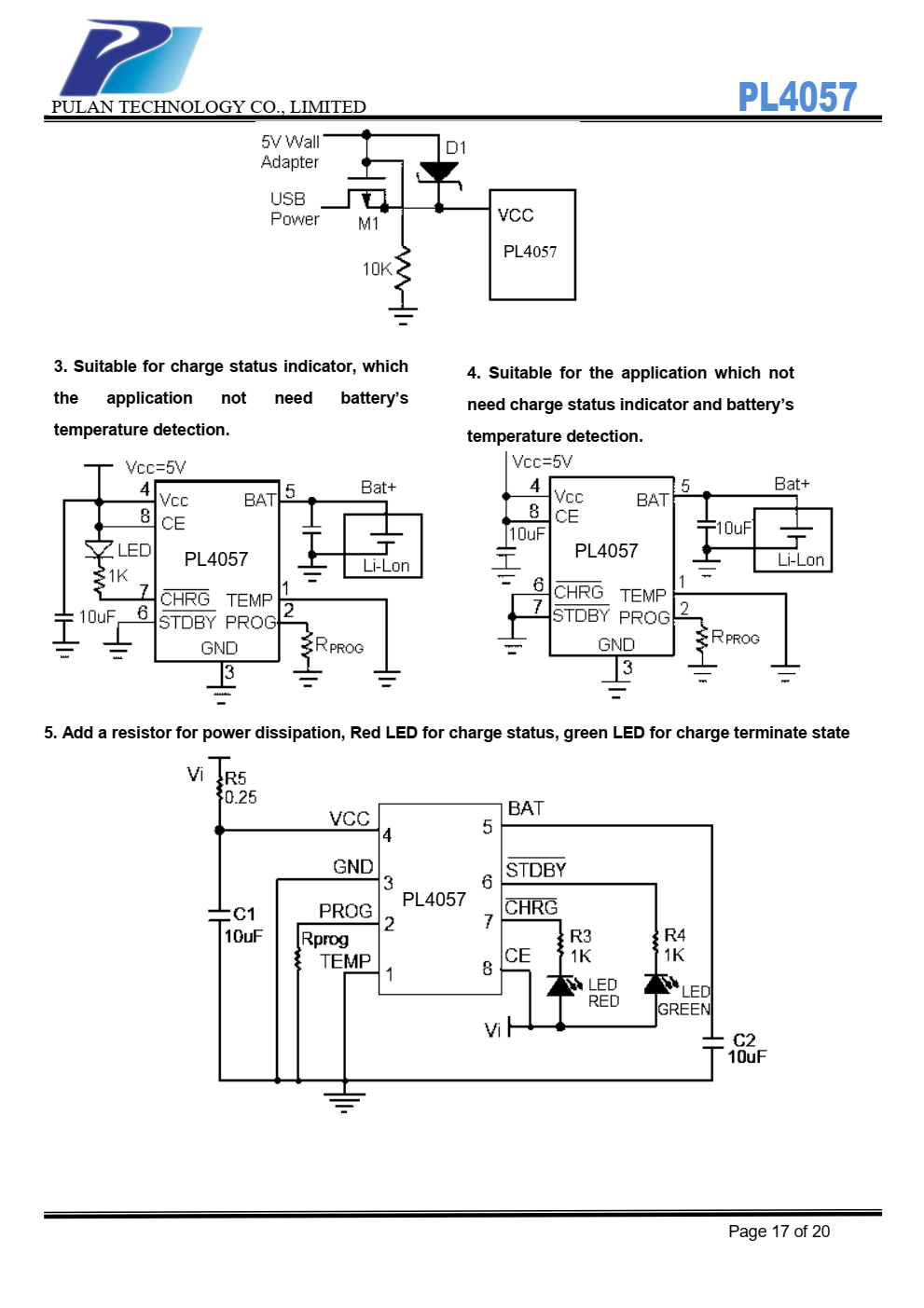 PL4057是一个完整的恒流/恒流电路  单电池锂离子电池电压线性充电器