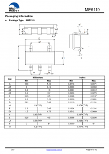 ME6119系列具有高精度、低噪音、，  LDO电压调节器。片内微调调整  参考/输出电压精度在±2%以内。  内部保护功能包括输出电流  限制、安全操作区域补偿和热关闭