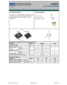 AO4441采用先进的沟槽技术提供出色的RDS（ON）和超低栅极电荷