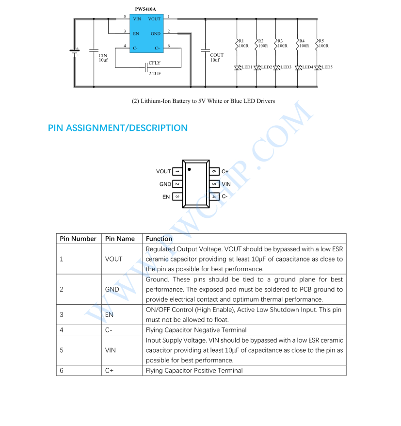 PW5410A输出5V，稳压电荷泵DC/DC转换器 