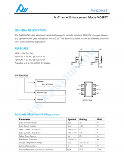 f_42dc330713dd1391ecab910b020bbe8c.png PW8205A6芯片N沟道增强型MOSFET