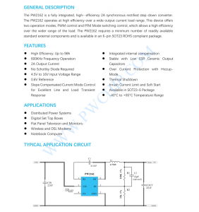 PW2162输入9V,输出2A的同步整流降压芯片  