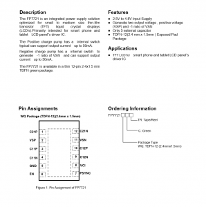 f_ef8a0adf404a1fea37680a1ec2f254b8.png FP7721是一种集成电源解决方案 针对中小型薄膜进行了优化 晶体管(TFT)液晶显示器 (液晶显示器)