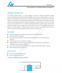 f_fb9ec05657cd2a3b80b9d57b6abf4cbf.png  PW3130单芯锂离子/聚合物电池保护IC