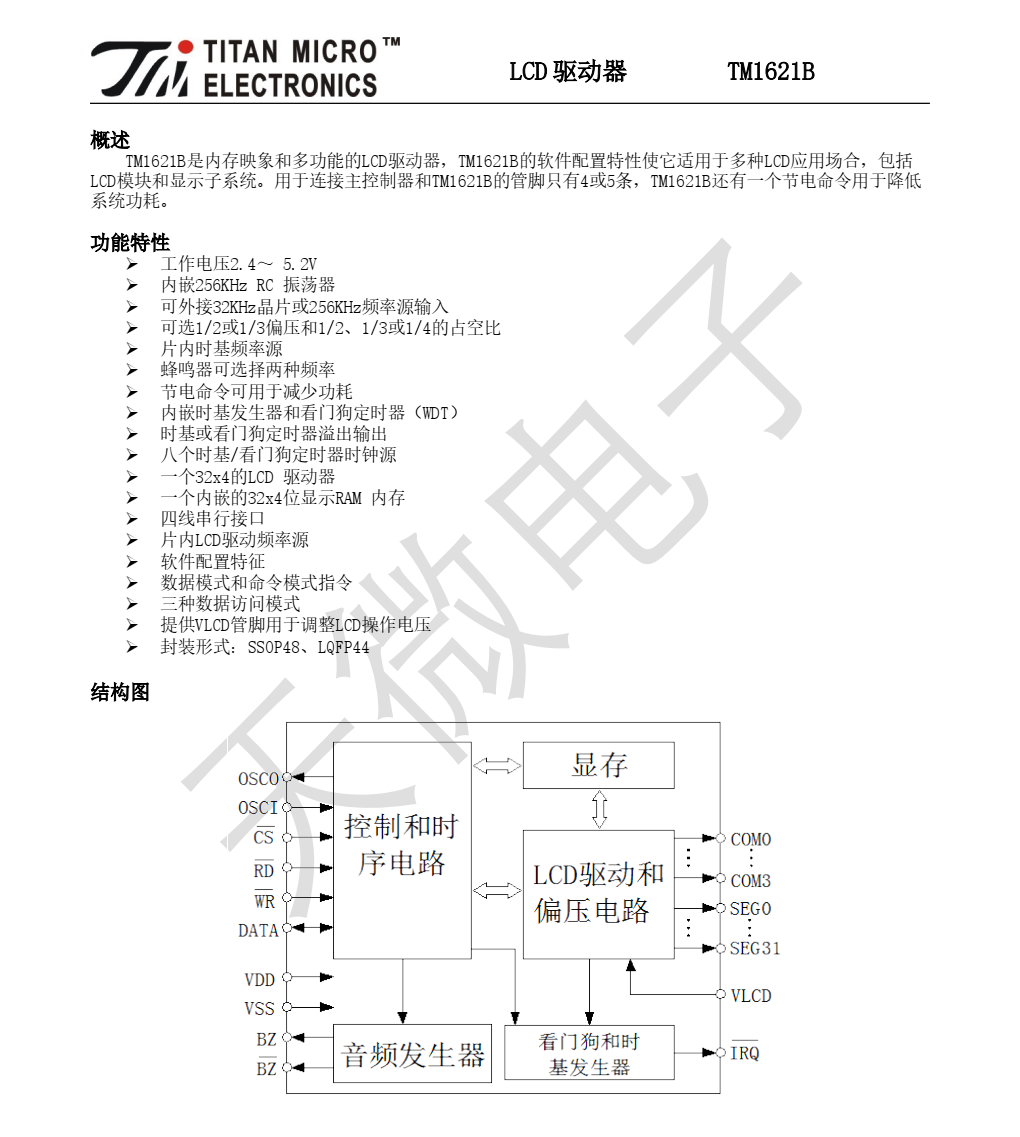 全新供应TM1621B封装SOP48品牌天微，现货支持