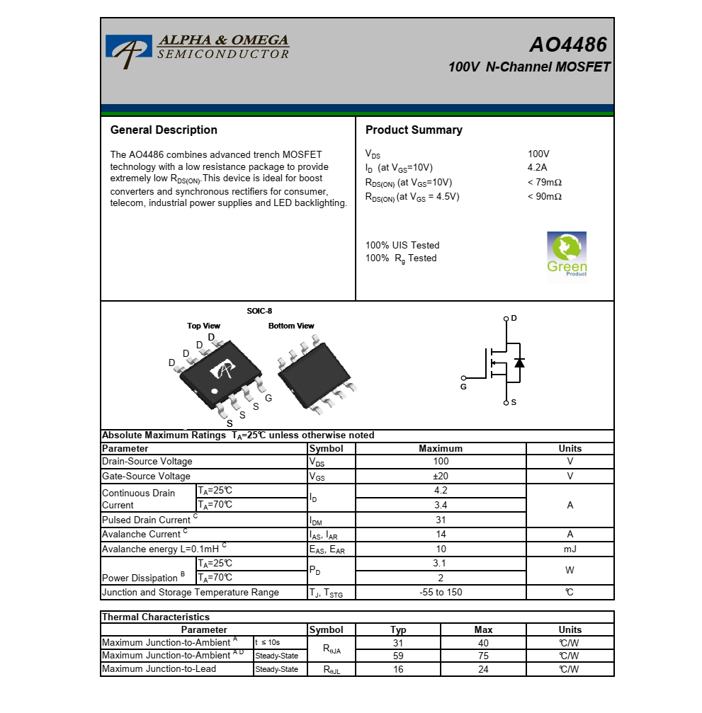 AO4486美国万代SOIC-8封装，原厂技术支持