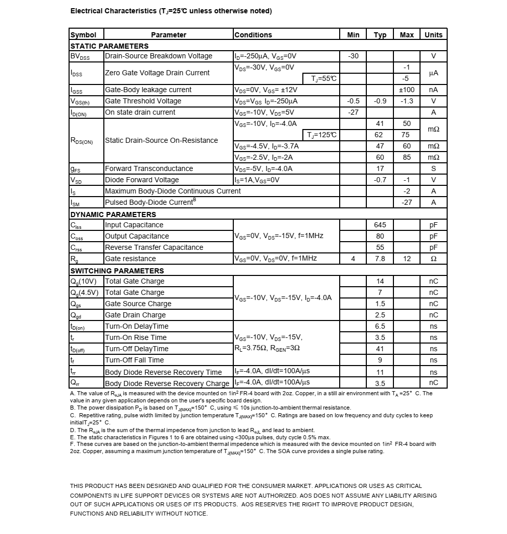 AO3401封装SOT23-3品牌美国万代，现货支持