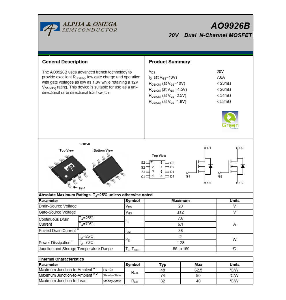 AO9926B品牌美国万代TSSOP8封装，原厂技术支持